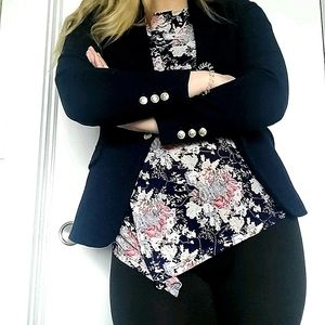 ZARA WOMAN Navy Blue Fitted Blazer Gold Buttons Sz M